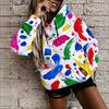 Women Plus Size Abstract Printed Long Sleeve Drawstring Hood Kangaroo Pocket Pullover Hoodie