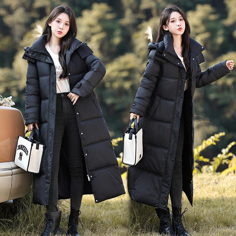 European Cotton-padded Women's Long Over-knee Thin Cotton-padded Women's Thickened Cotton-padded Jacket Winter Hooded Belt Cotton-padded Jacket