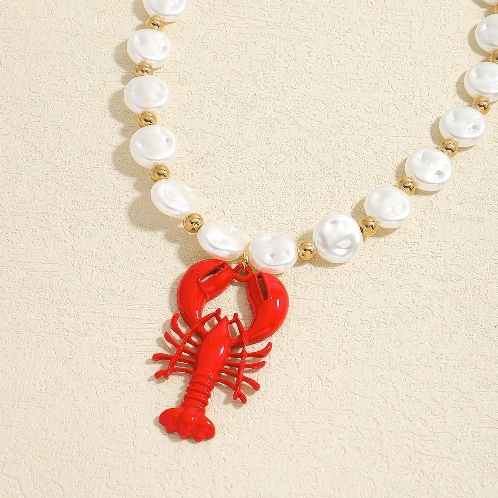 Adjustable Pearl Lobster Necklace Exquisite Lobster Pendant Necklace Clavicle Necklace  Summer