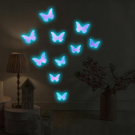 Yousheng Glow in The Dark Butterfly Wall Decals, Luminous Butterfly Stickers, Colorful Removable Self-Adhesive Decals for Girls Bedroom, Kids Baby