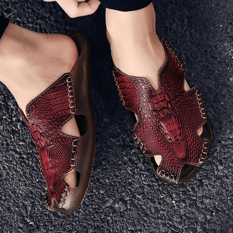 

Мужские тапочки, сандалии-гладиаторы, уличные летние римские сандалии для мужчин, пляжная обувь с открытым носком, большие размеры EU:47