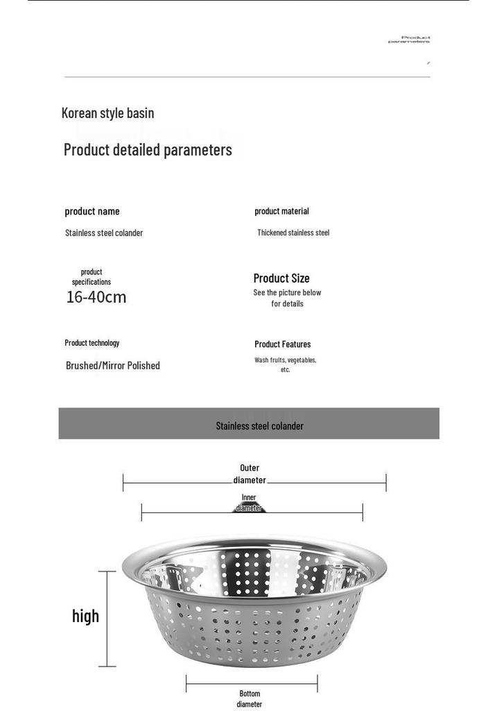 Large Hole Stainless Steel Colander Set for Washing Vegetables and Fruits