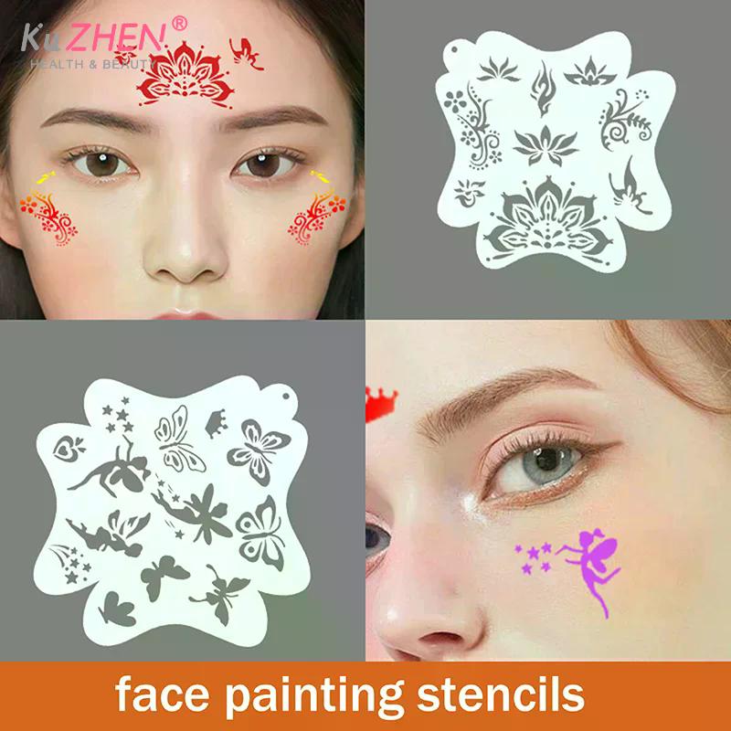 8Pcs Face Painting Tattoo Stencil Set Reusable Hollowed Art Paint Stencils DIY Spray Painting Eyebrow Tattoo Template Cosplay