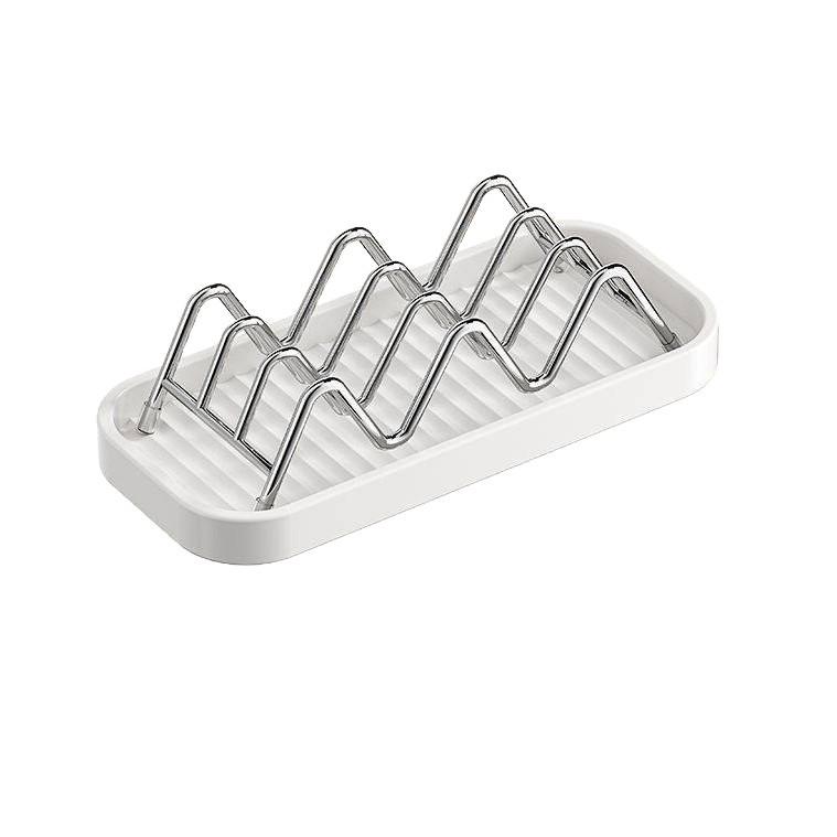 Stainless Steel & Ceramic W-Shape Soap Dish - Creative Bathroom Draining Holder