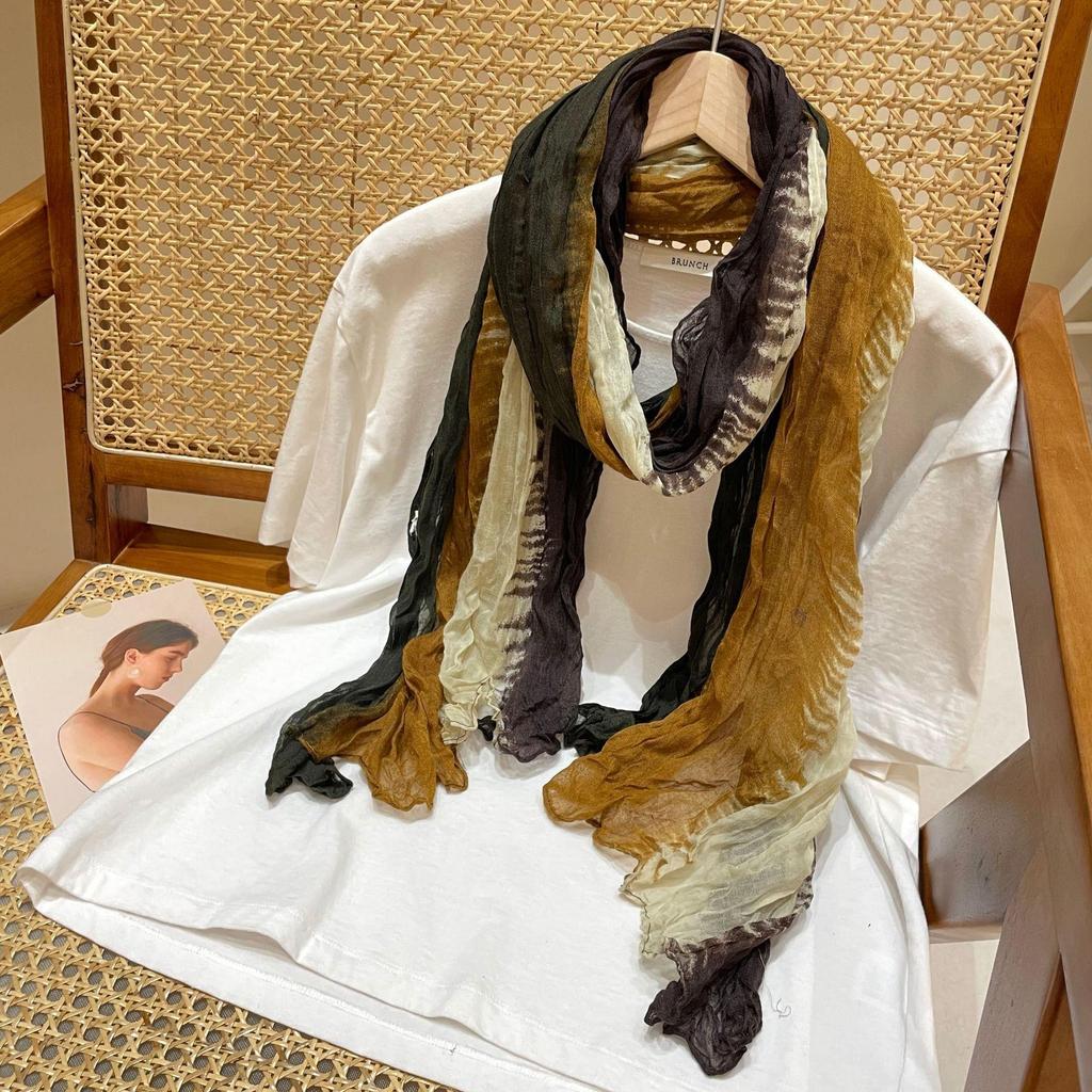 Literature and Art, Fresh and Retro, Gradual Change of Color, Long Cotton and Linen Scarf, Shawl, Foreign Style, Versatile Folds, Multi-colored Scarf