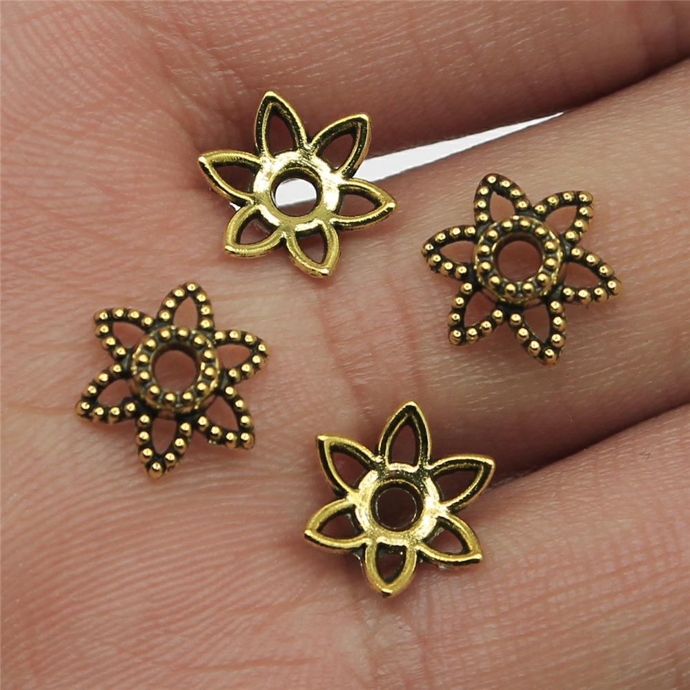 50pcs Tibetan Antique Silver Color Flower Bead End Caps For Jewelry Making Findings Needlework DIY Accessories Wholesale