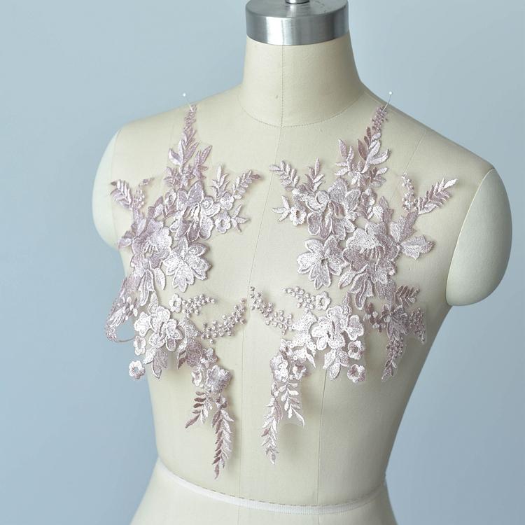 1 Pair Green Black White Embroidered Lace Fabric Flower Patch Wedding Dress Back Diy Flower Lace Applique Material