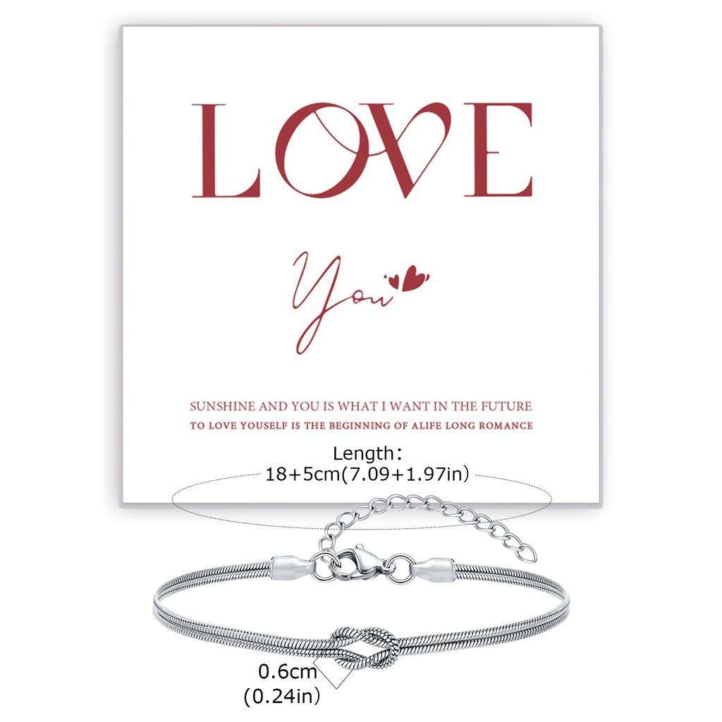 Vnox Two Layers Snake Chain Adjustable Couple Bracelets for Women Men, Stainless Steel Love Knot Wristband, Valentine's Day Gift