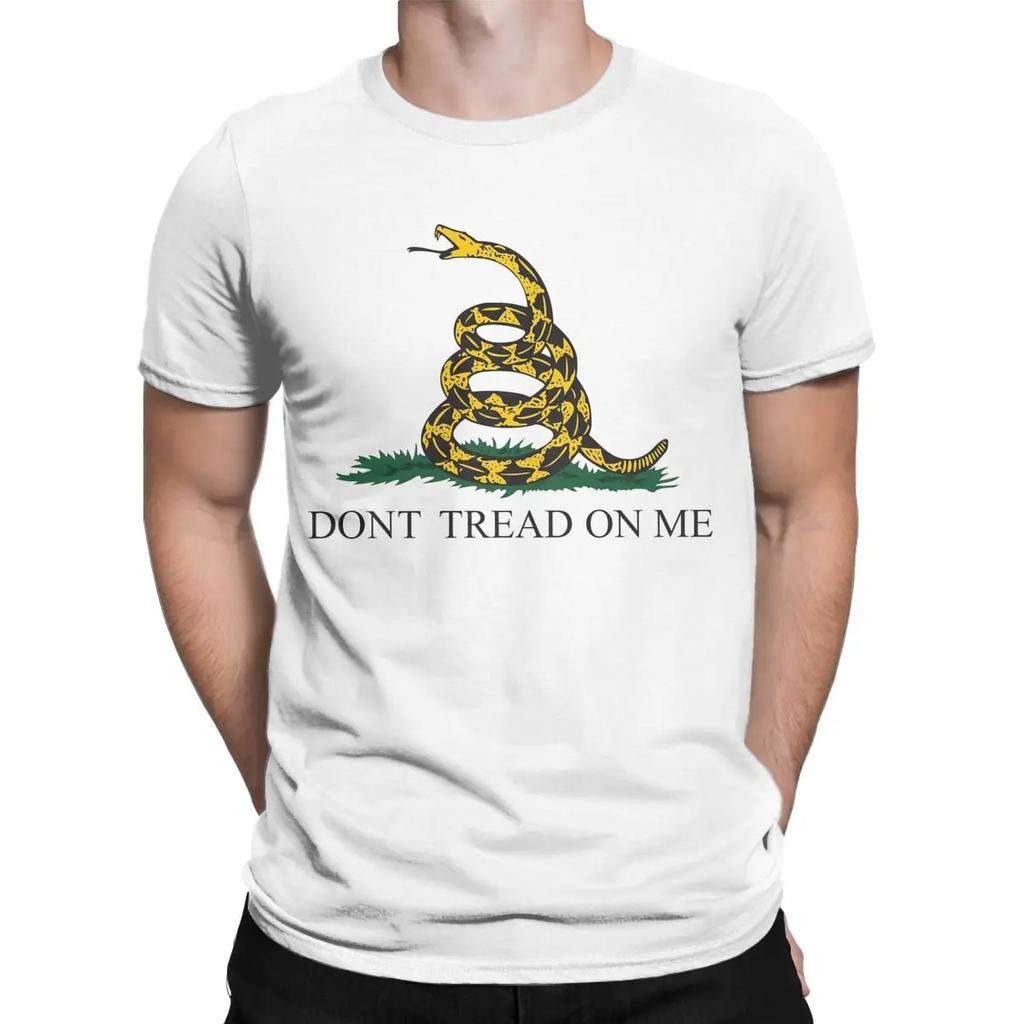 Novelty Don't Tread On Me Snake Flag T-Shirt Men Round Neck Cotton T Shirt Short Sleeve Tee Shirt Summer Tops