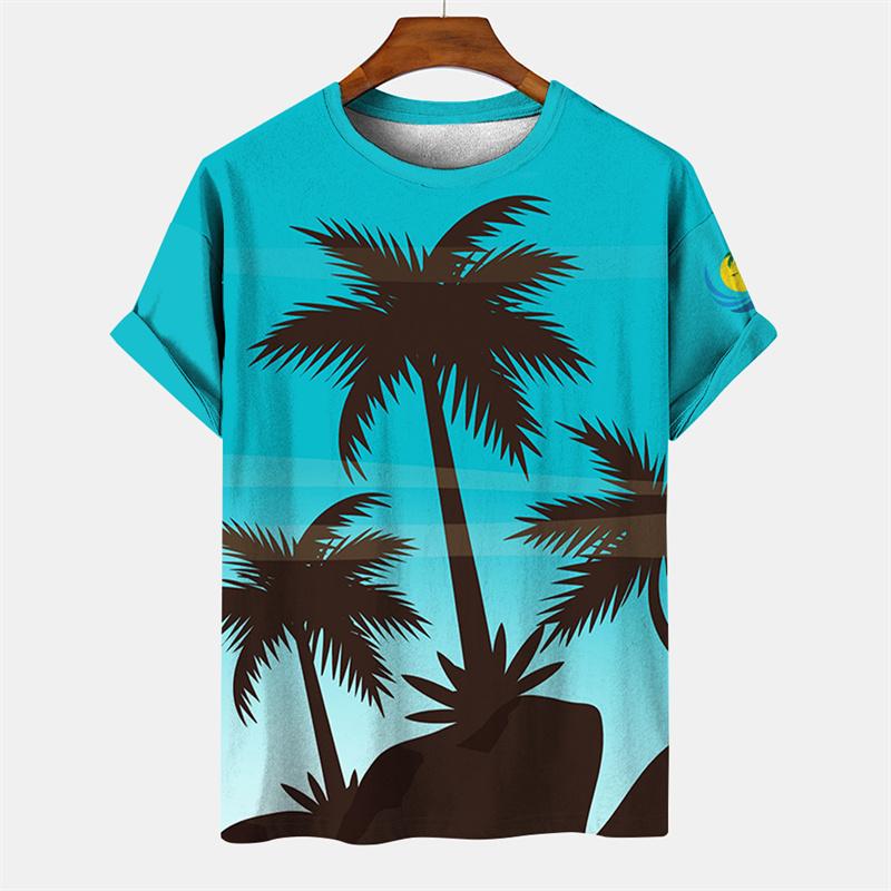 T-shirt Hawaiana da Uomo Stampata 3D, Maglietta Casual Estiva a Maniche Corte con Girocollo, Top con Stampa di Palma