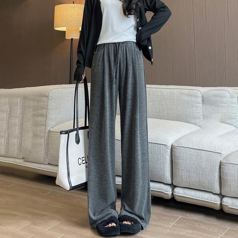 Y Gray Glutinous Rice Pants Women's Spring, Autumn and Winter New High Waist Drape Straight Loose Lazy Casual Wide-leg Pants