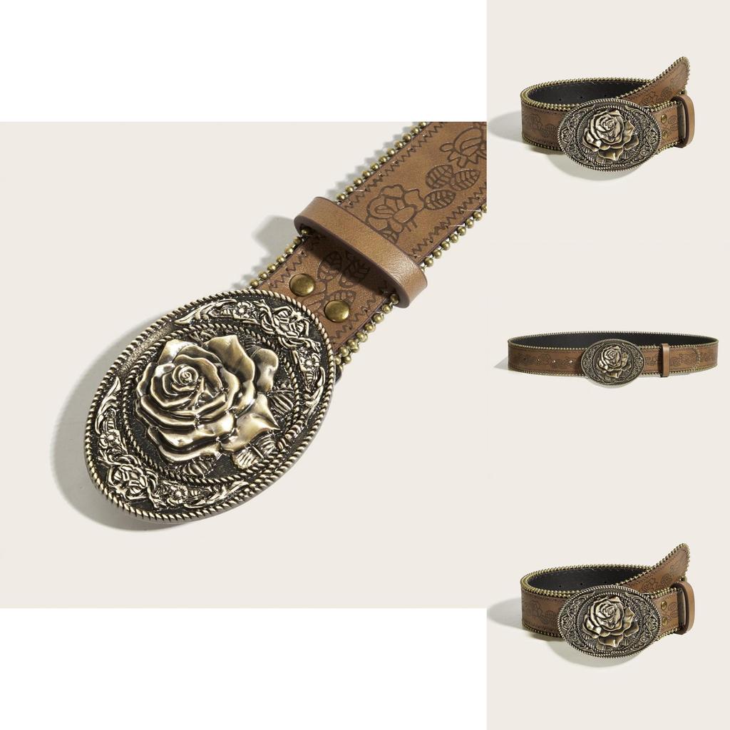 Trendy Punk Style Leather Waist Belt With Retro Studs For Casual Outfits