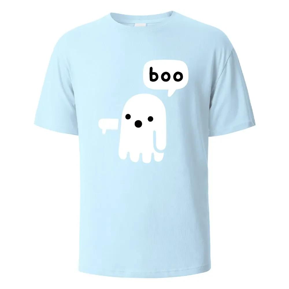 BOO Funny Street Printing T-shirt For Men Wowen 100%Cotton Summer Breathable Short-Sleeved Basic Tops O-neck Oversize Tees