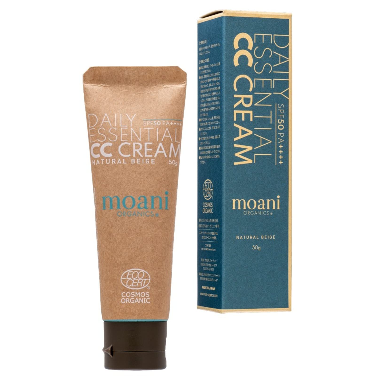 Moani Organics Sunscreen Makeup Base CC Cream 50g SPF50 PA++++ Natural Beige 100% Natural Ingredients
