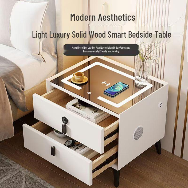 Modern Luxury Smart Bedside Table with Wireless Charging & Multifunctional Storage