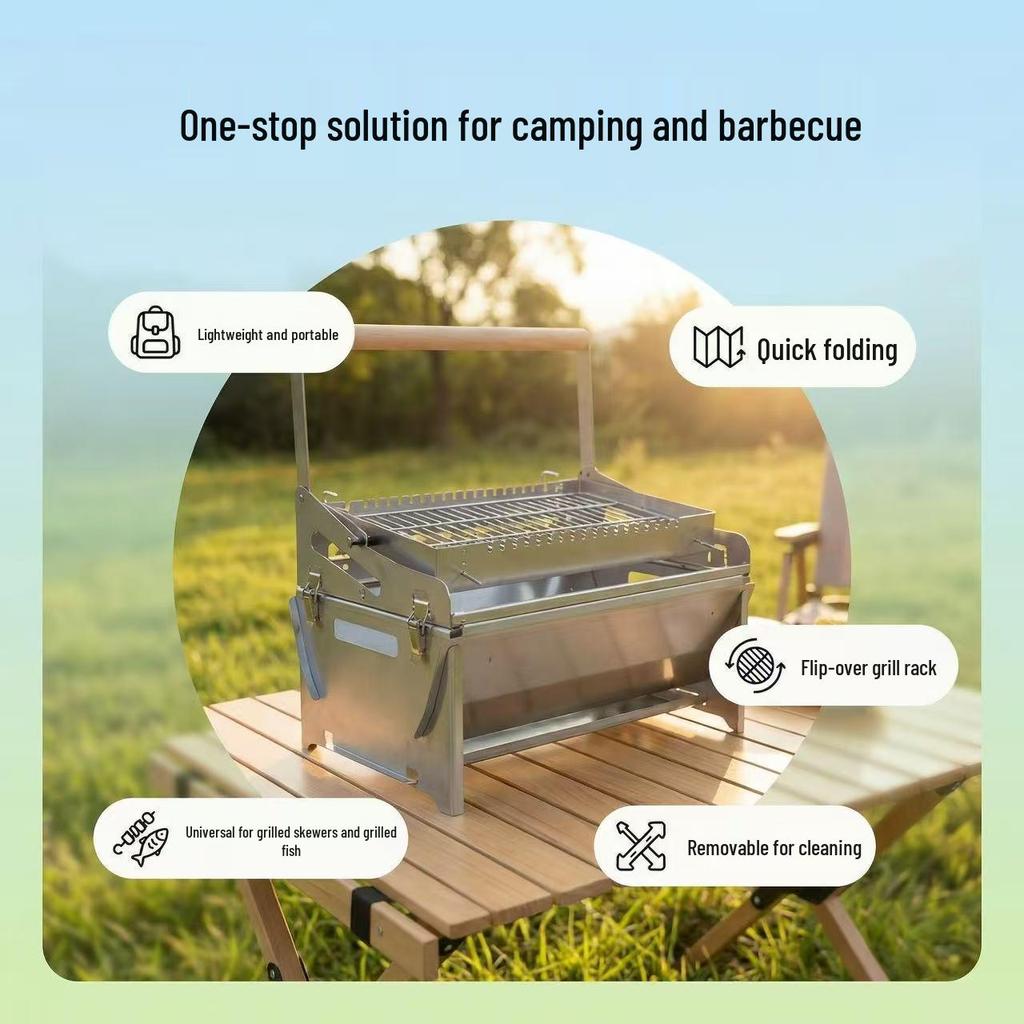 Portable 360° Rotating BBQ Grill: Easy-Clean, Outdoor Camping & Picnic Grill with Detachable Rack