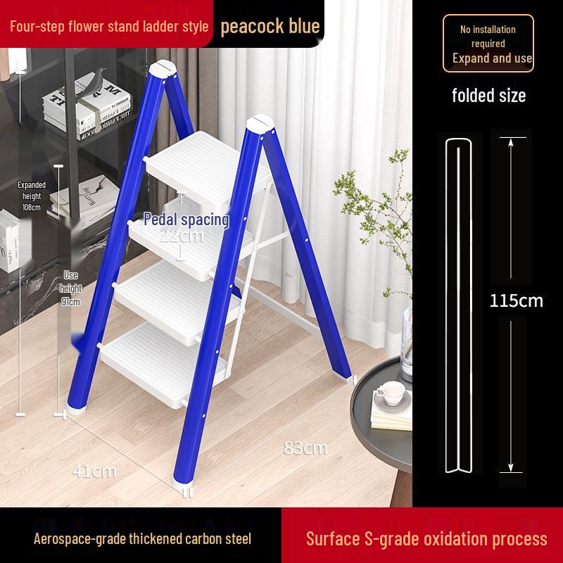 Lightweight Multifunctional Festive Red Three-Step Folding Ladder with High-Grade Anti-Slip Steps for Home Storage.
