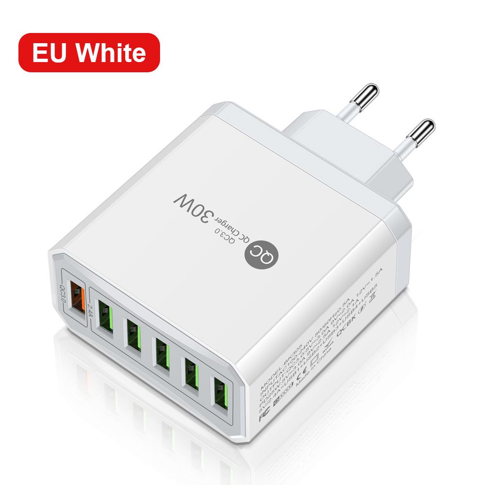 

30W QC3.0 Six-Port Fast Charger with EU, US, UK, KR Plugs