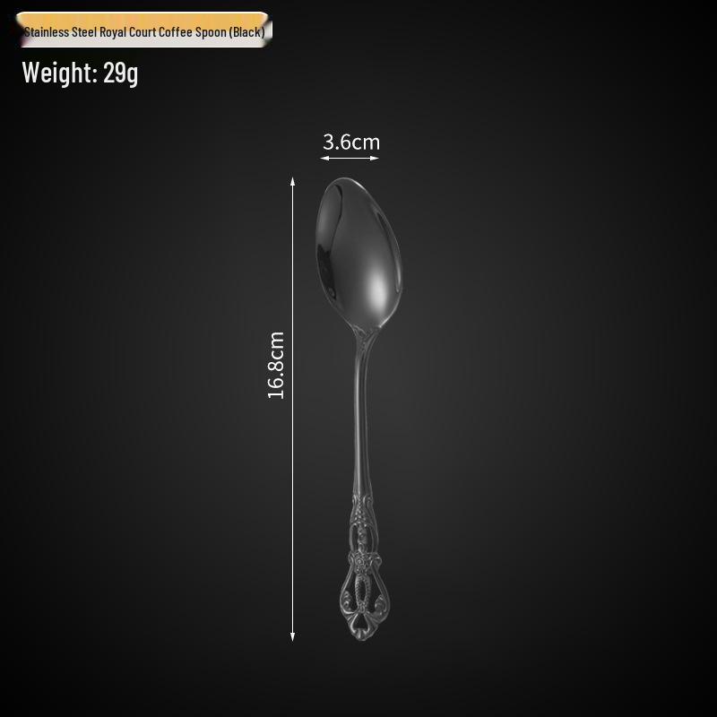 Royal Court 5-Piece Cutlery Set: Vintage Titanium-Plated Gold Stainless Steel Knife, Fork & Spoon with Embossed Hollow Design.