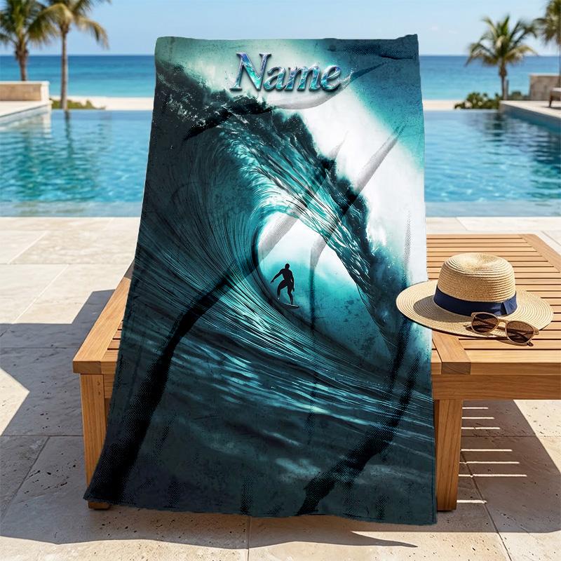 Custom Name Wave Stylish Digital Printing Beach Towel Quick‑Drying Absorbent Blanket for Beach Pool Gym Travel