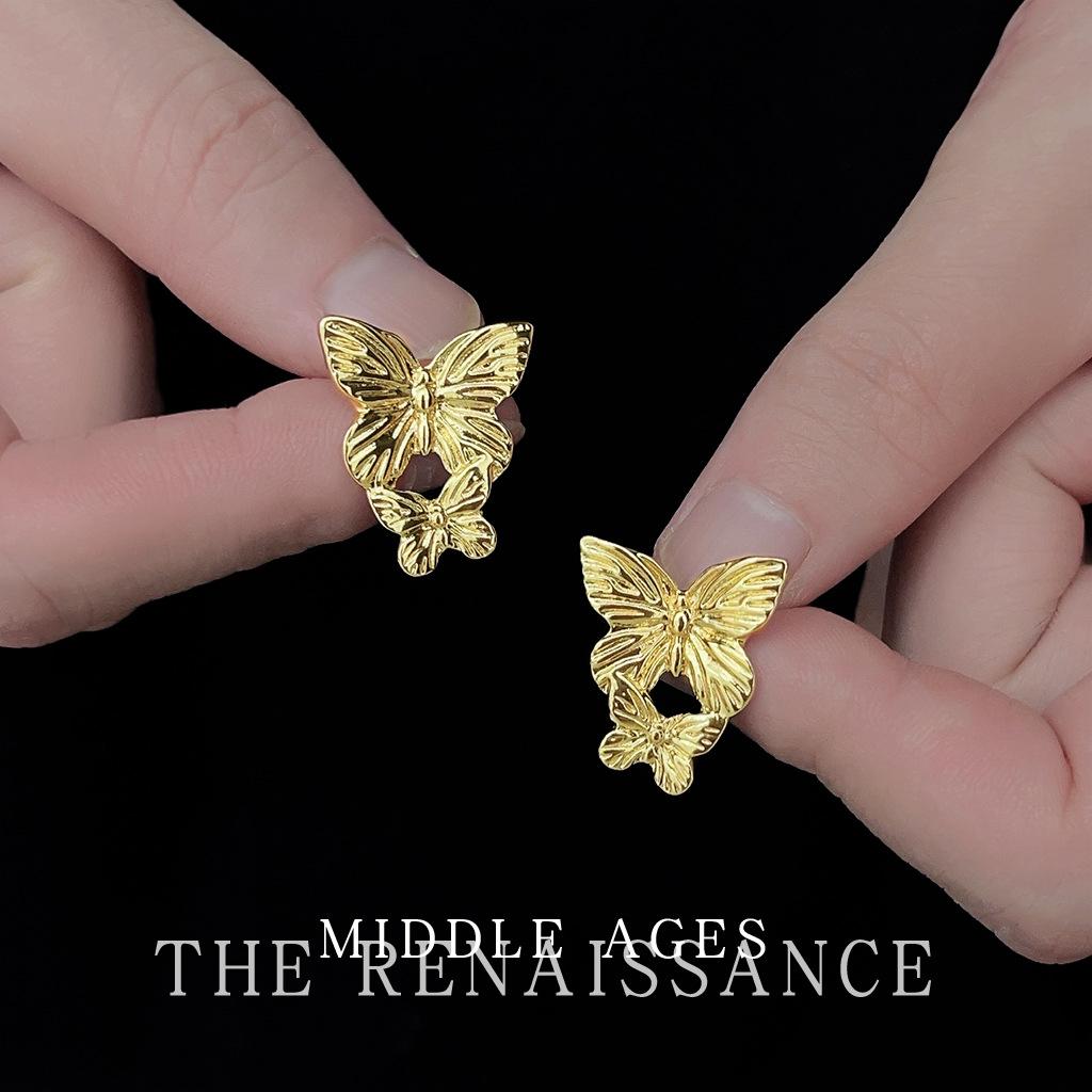 China Heavy Industry Double Butterfly Earrings Elegant Temperament Earrings French Retro Earrings