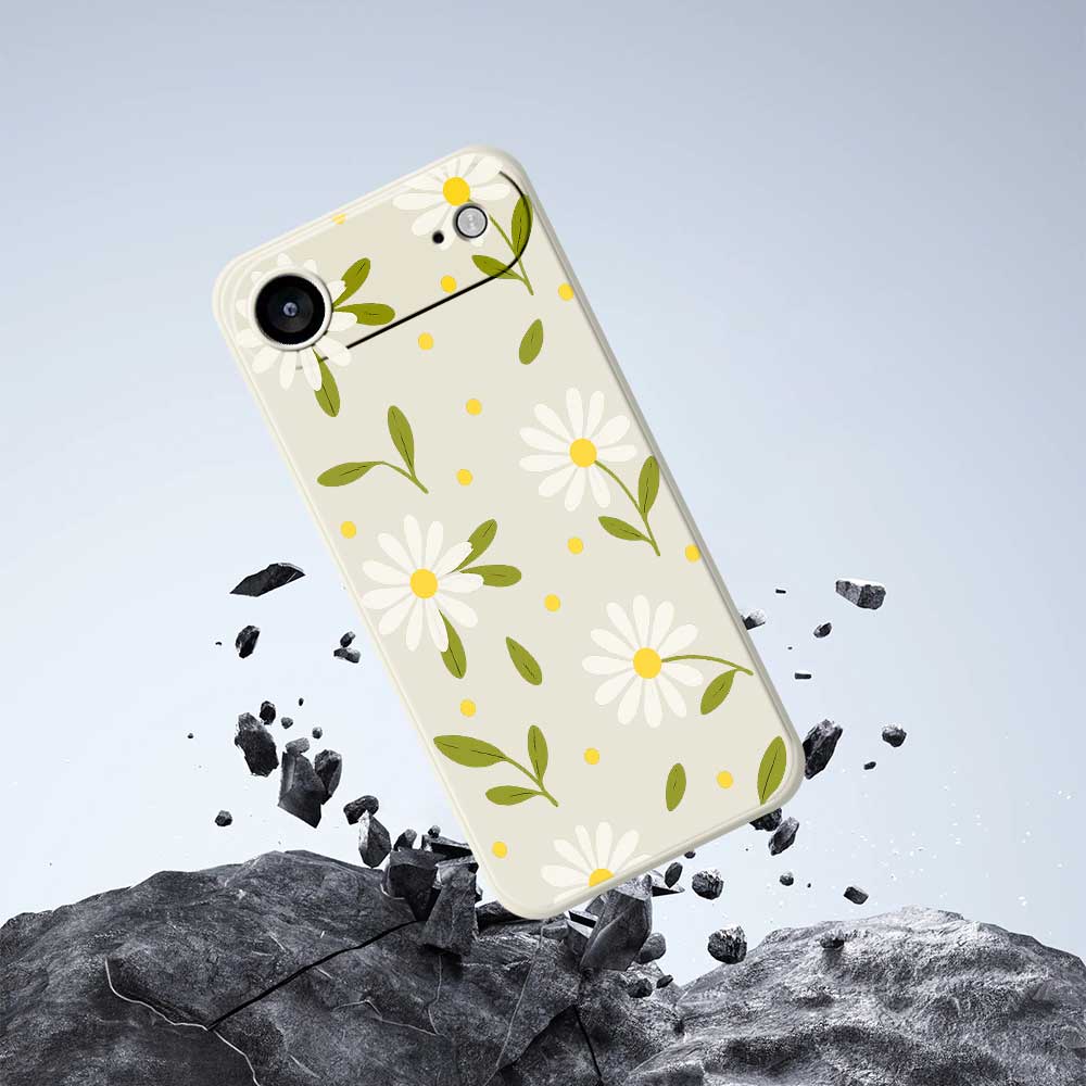 For iPhone 17 Air Case White Flowers Green Leaves Pattern Printing Straight Edge TPU Phone Back Cover