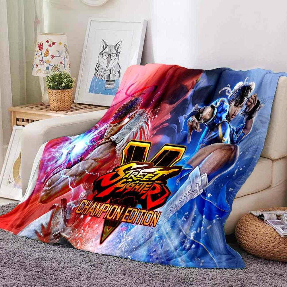 Street Game Characters Flannel Blanket, Soft Polyester, Modern Design, All-Season for Camping, Travel, Gifts for Holidays or Birthdays