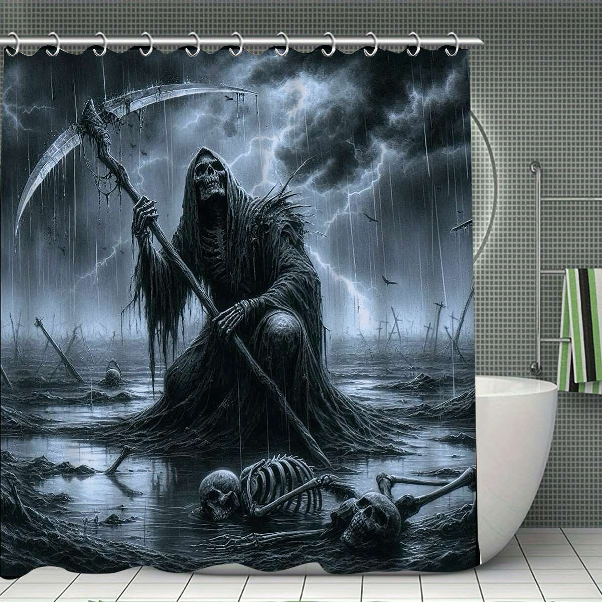 

Eternal Shadows And Storms Wall Tapestry For Bold Home Decor, Featuring A Hauntingly Detailed Illustration Of The Grim Reaper W60H190(CM)-1 Pcs