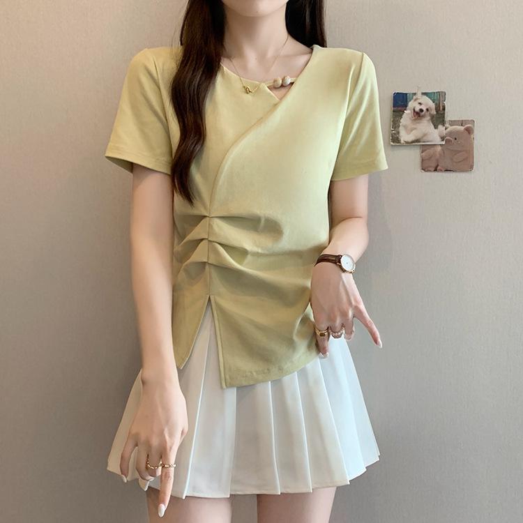 

Plus Size Korean Style Hollow Out Slimming T-Shirt XL жовтий