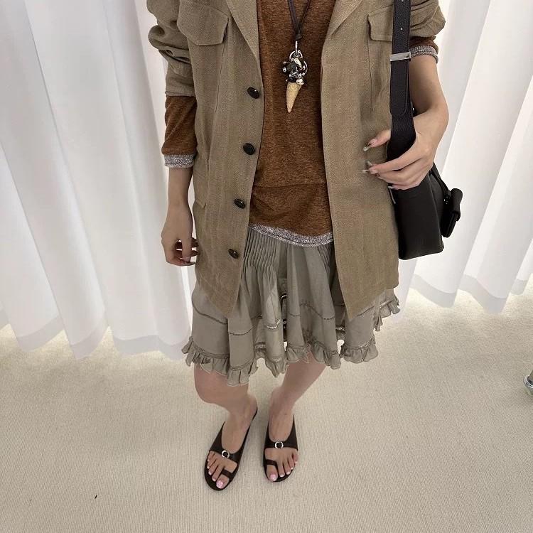 Cowhide Version~ Retro Niche Set Toe Cool Slippers Women's Outer Wear 2025 Summer Belt Buckle Low-heeled Sandals