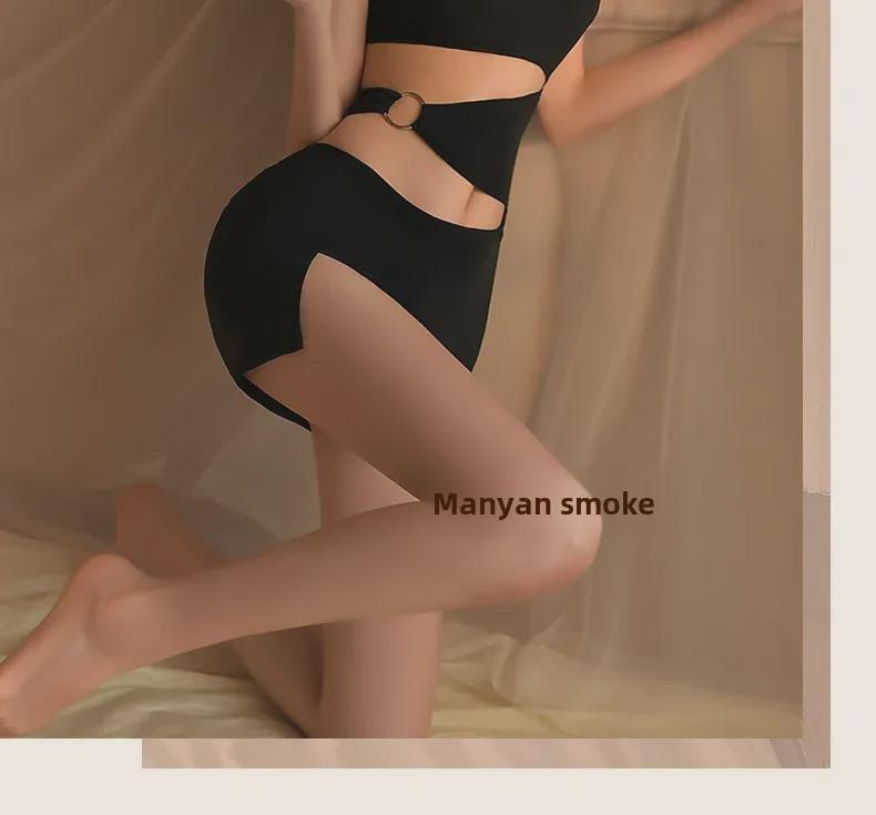 Manyan Sexy Lingerie: Oblique Shoulder Suspender Dress with Slit - Nightclub Secretary Style