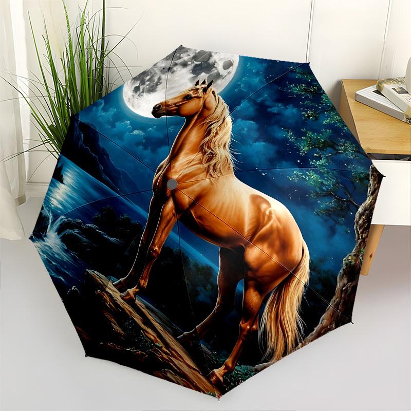 

Moonlit Horse Automatic Folding Umbrella Compact 8 rib Design,Unique Style,Suitable for Everyday Outdoor Use,Perfect Gift for Friends a