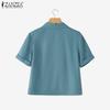 ZANZEA Women Turn Down Collar Casual Short Sleeve Blouse