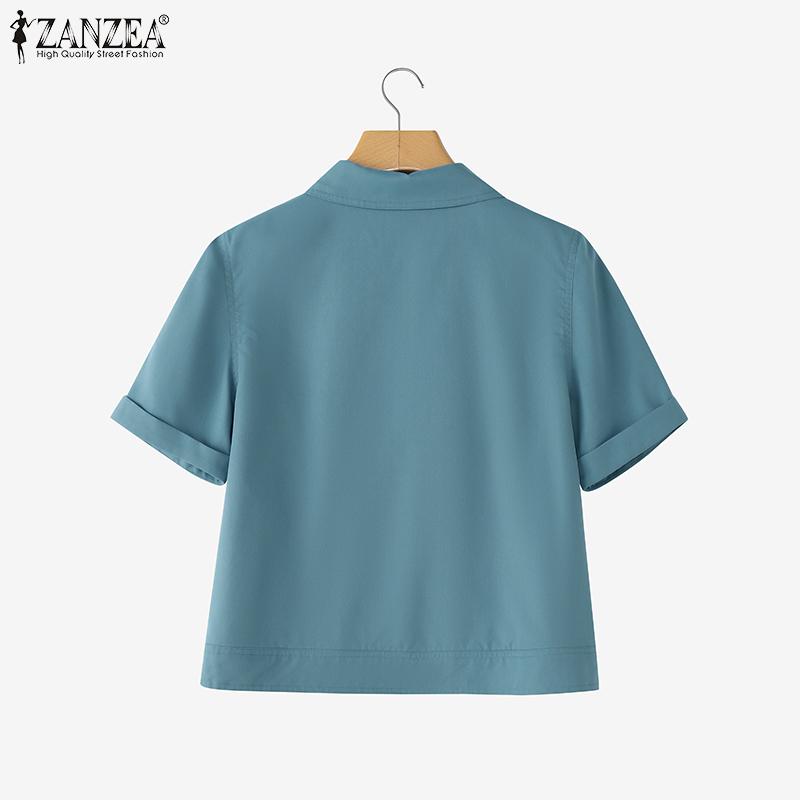 ZANZEA Women Turn Down Collar Casual Short Sleeve Blouse