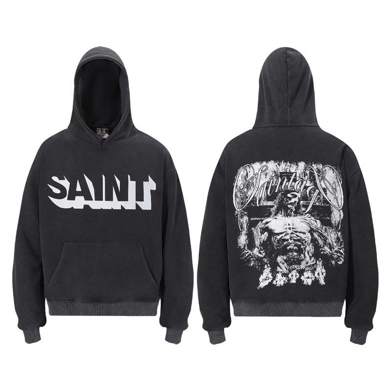 Unisex VTG High Street Saint Portrait Pattern Hoodie Sweatshirt