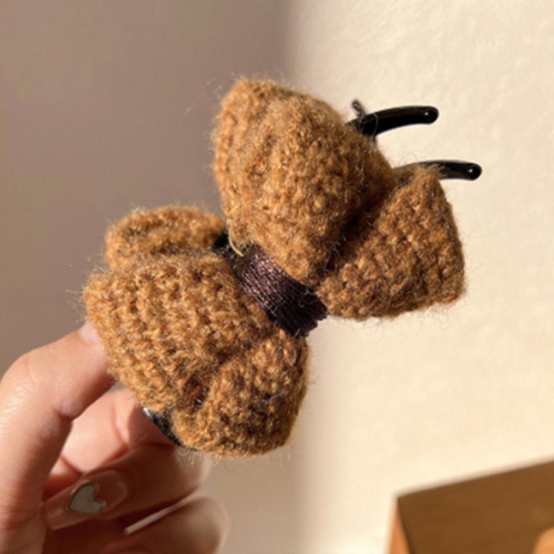 1 Stück Zopfklammer Acryl Wolle Gestrickte Schleife Haarkralle für Damen Fleischbällchen-Kopf Fixierendes Haarstyling-Werkzeug Haaraccessoires