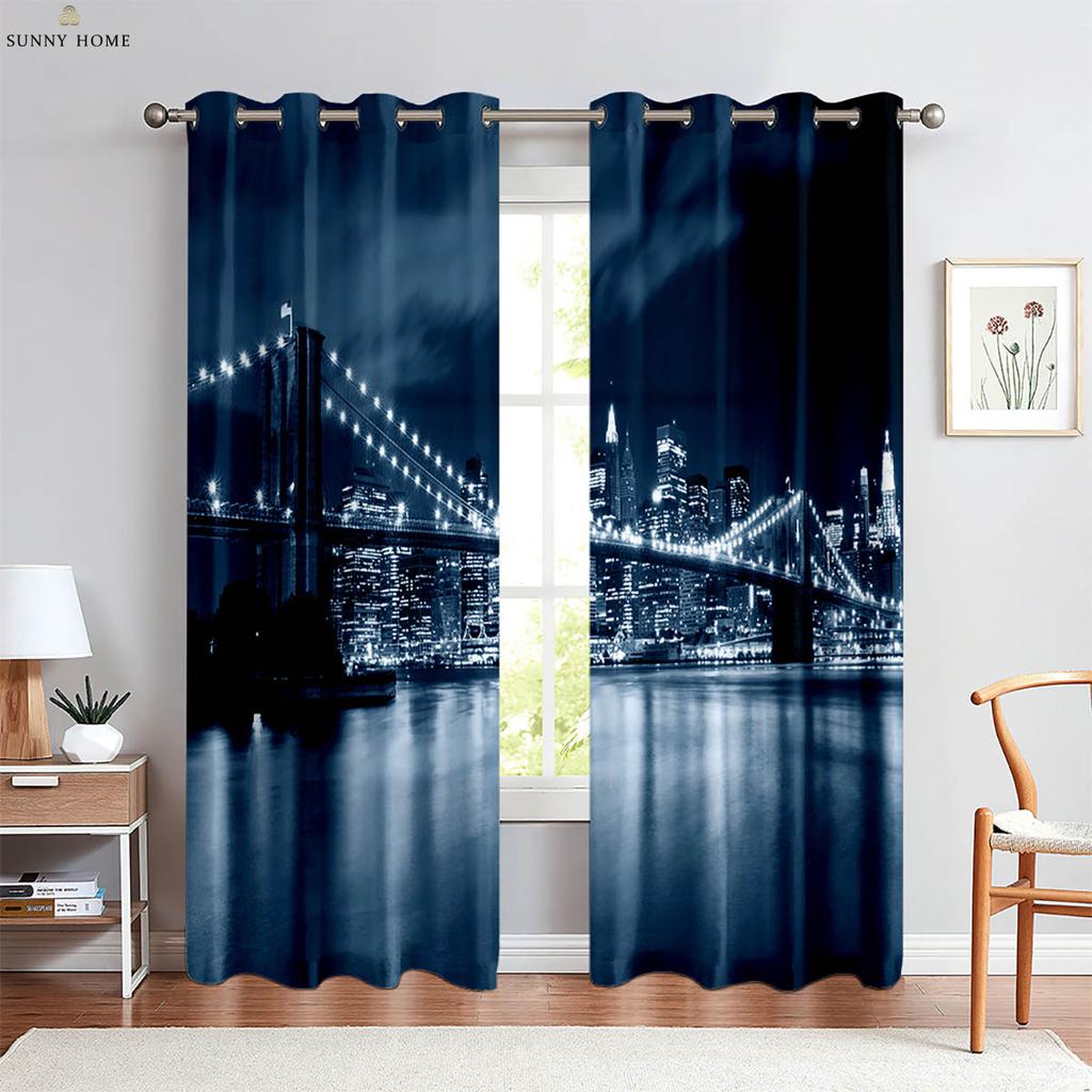 Krajobraz Widok Nocny Budynek Miejski Druk 3D Zasłona Włókno Poliestrowe Można Prać w Pralki Dekoracja Sypialni Pokoju Dziennego Kuchni