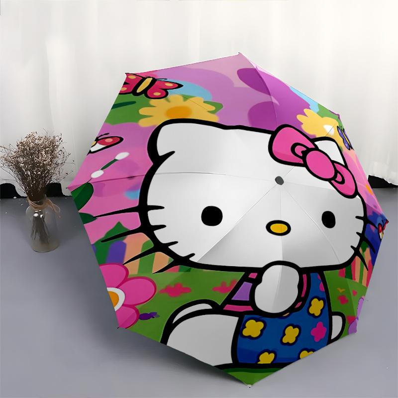 Hello Kitty Theme Automatic 3-Fold Umbrella Design, Cute Cartoon Pattern, Portable Outdoor Umbrella, Perfect, Holiday Gift for Disney fans.Y047