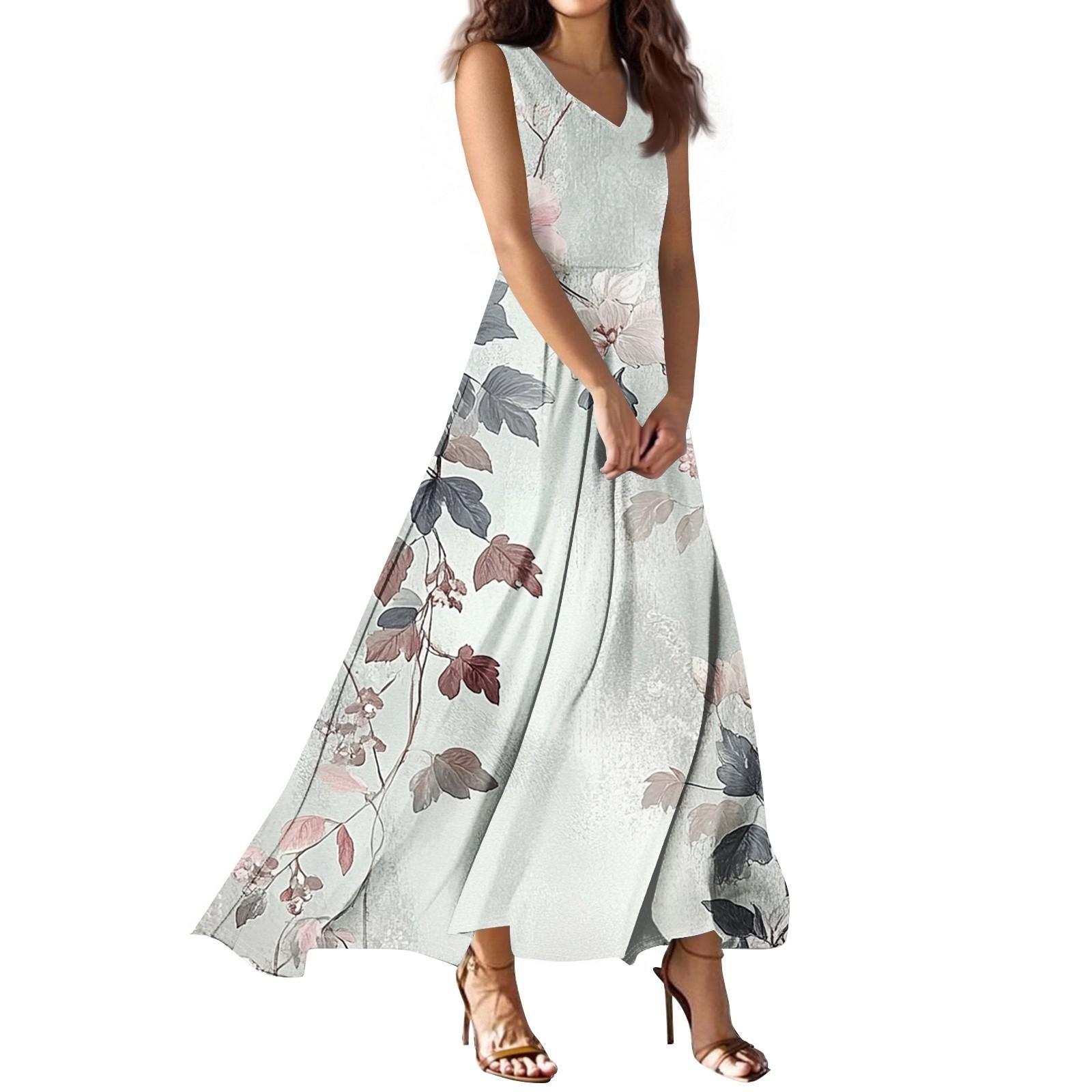 

Женское летнее повседневное модное платье с принтом, платье без рукавов с V-образным вырезом M