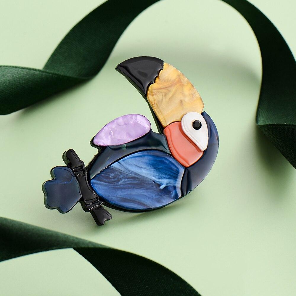 Blucome New Arrival Acrylic Animal Brooch Cartoon Parrot Brooch for Women Children Dress Hat Hijab Pins