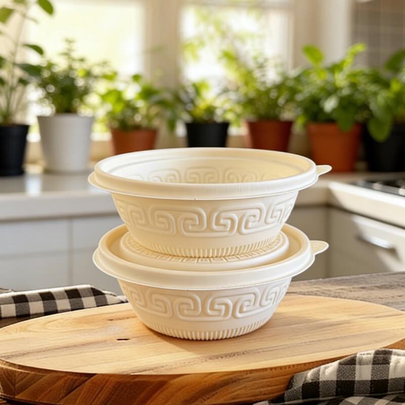 Degradable 600ml Round Disposable Takeaway Containers (300 Sets)