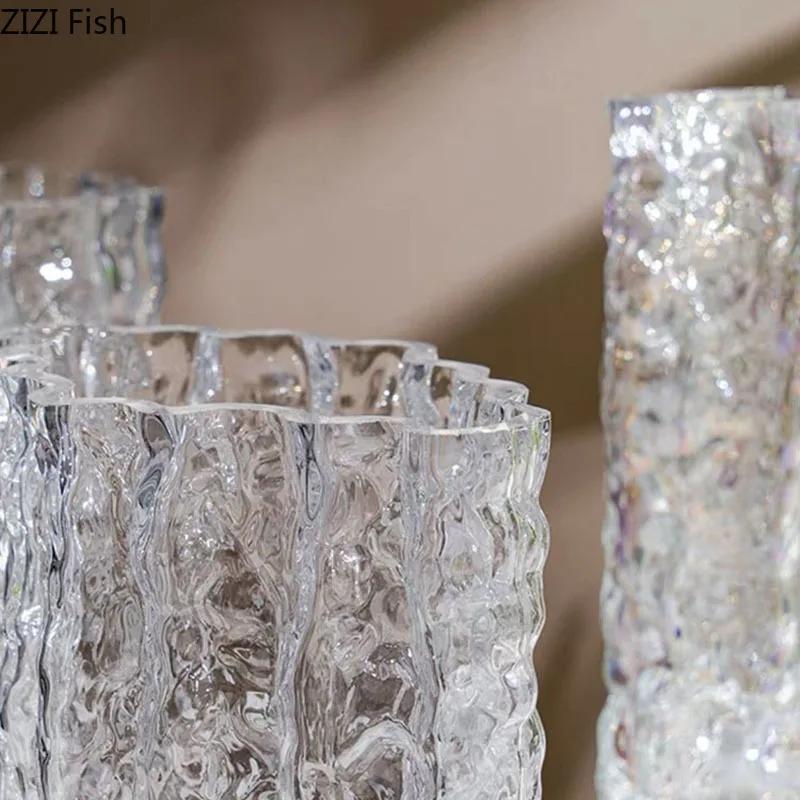 Relief Texture Glass Vase Creative Hydroponic Flower Pot Desk Decoration Artificial Flower Decorative Floral Arrangement Vases