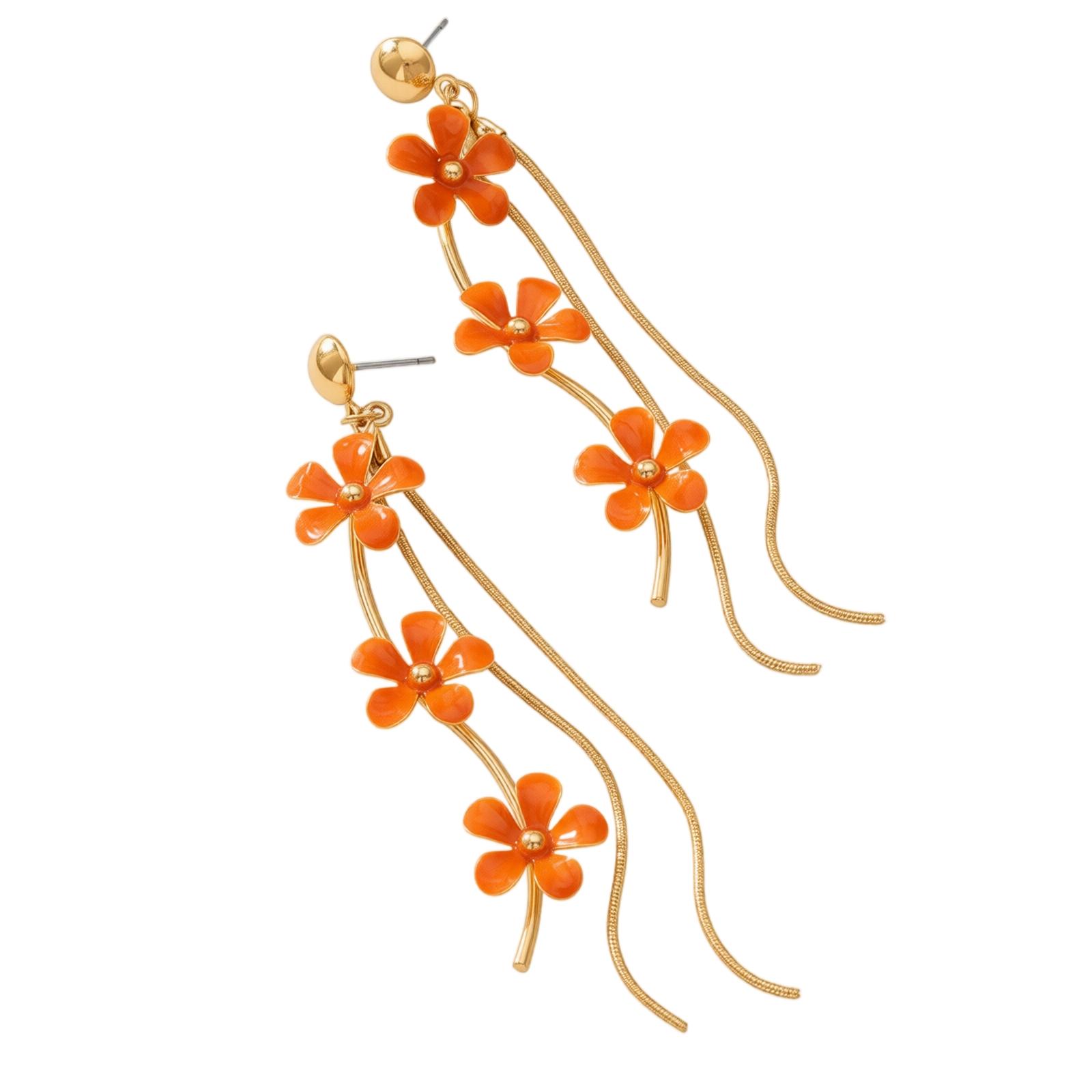 Trendy Long Flower Dangle Earrings with Tassel for Women
