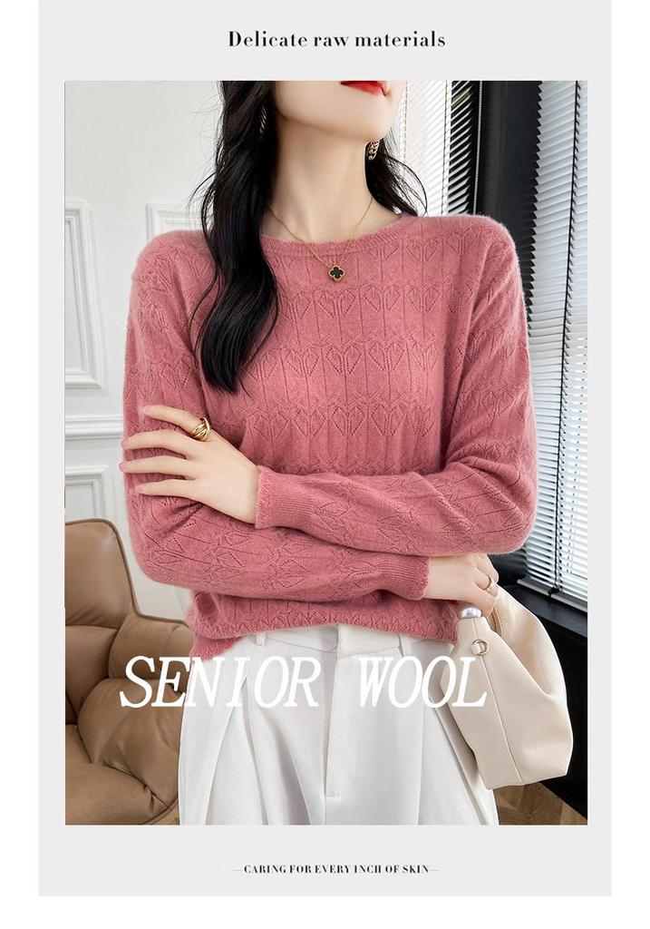 2024 Autumn/Winter Knit Wool Round Neck Hollow Out Slimming Loose Sweater