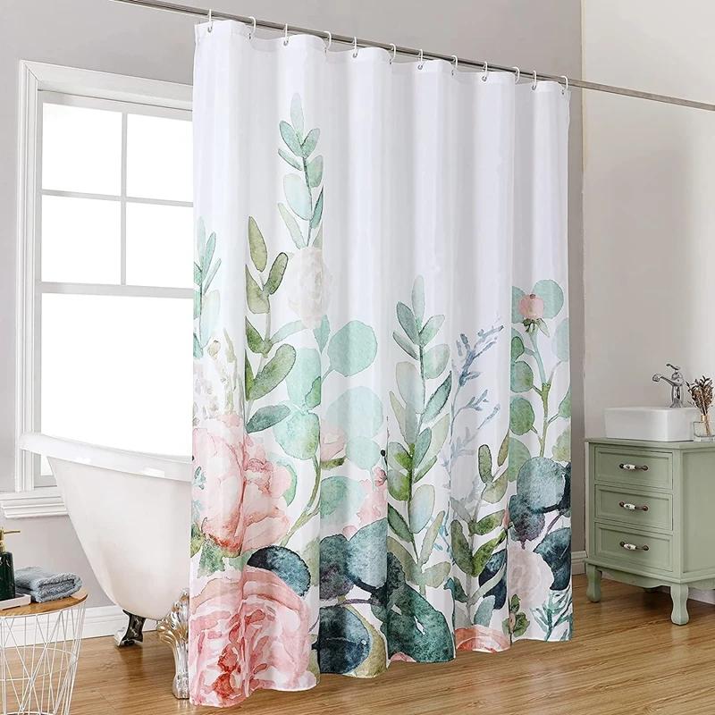 Floral Summer Shower Curtain Flower Fabric Cloth Shower Curtains For Rustic Vintage Bathroom Decor Spring Plant Shower Curtains