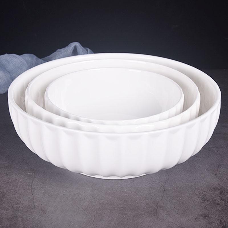 Large White Ceramic Bowl - Creative Pumpkin Design for Soup, Noodles, Kimchi, Ramen, and More. Ideal for Home Tableware in Chinese Style.