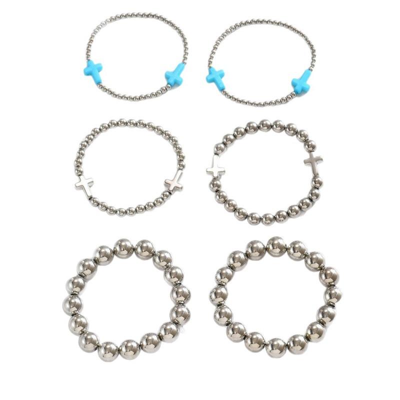 Silver Beaded Bracelet Jewelry Fashion Versatile Women's Personality Simple Color Cross Jewelry