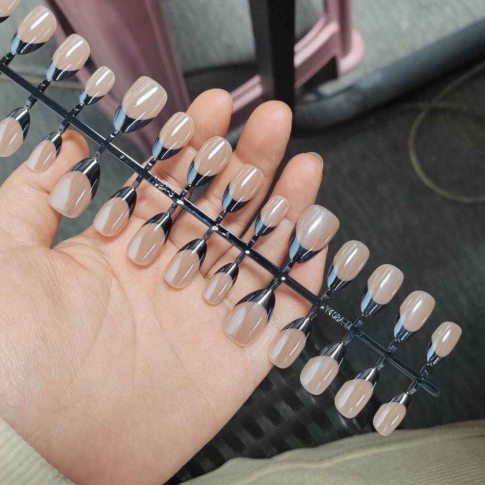 30Pcs New Nude Pink Press On Nails Medium Length Glossy Finish False Nails Full Cover White Edge Nail Tips Wearable Nails