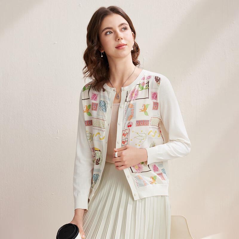 Damen Blumenmuster Langarm Seidenmischung Strick Cardigan