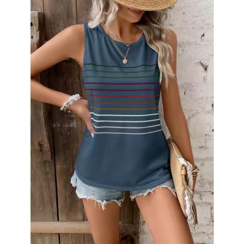 

Трендовые женские топы с круглым вырезом, футболка, летняя уличная майка без рукавов, 3D-принт в полоску, большой оверсайз, свободная женская одежда 6XL